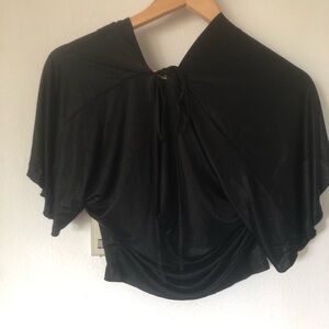 Black Women's Draped Tie-Back Blouse Flutter Sleeves Planet Funk (LA) xs